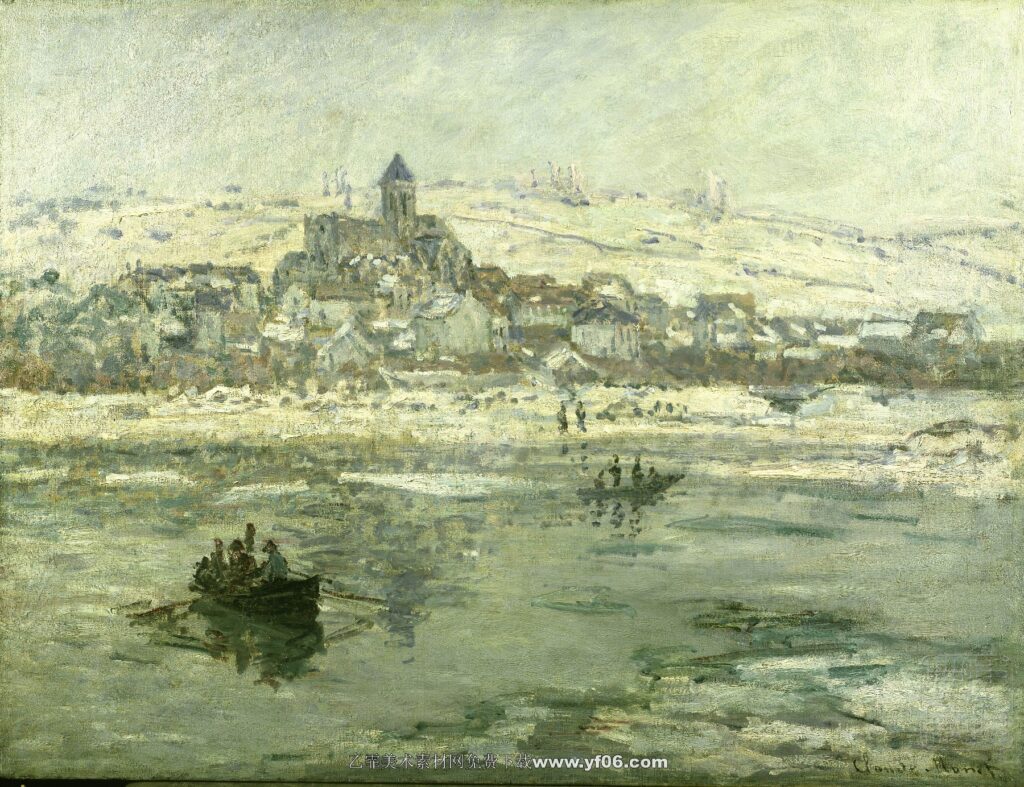 莫奈油画高清素材免费下载——塞纳河风景-乙霏美术素材网